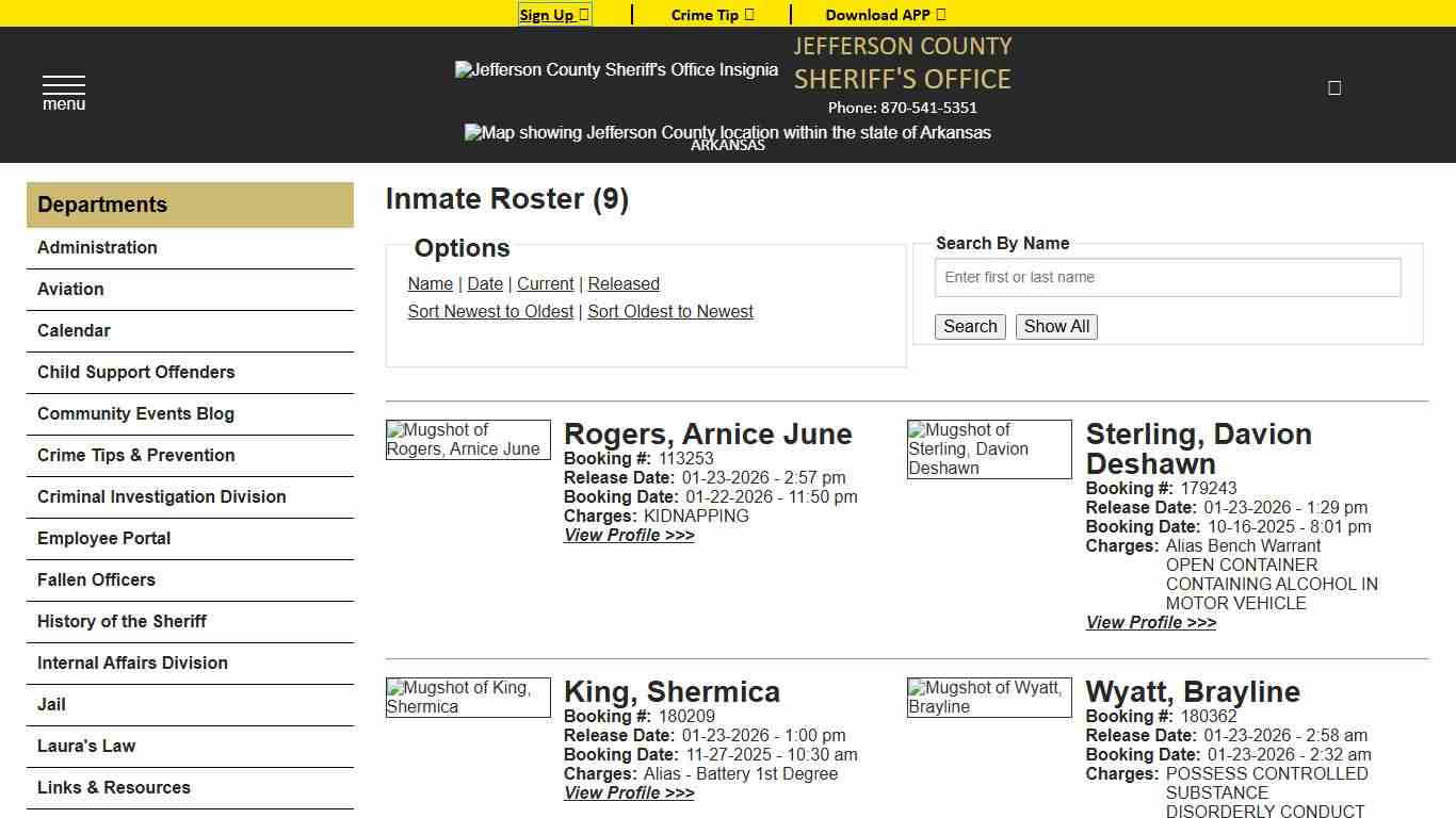 Inmate Roster - Released Inmates Booking Date Descending - Jefferson County Sheriff AR