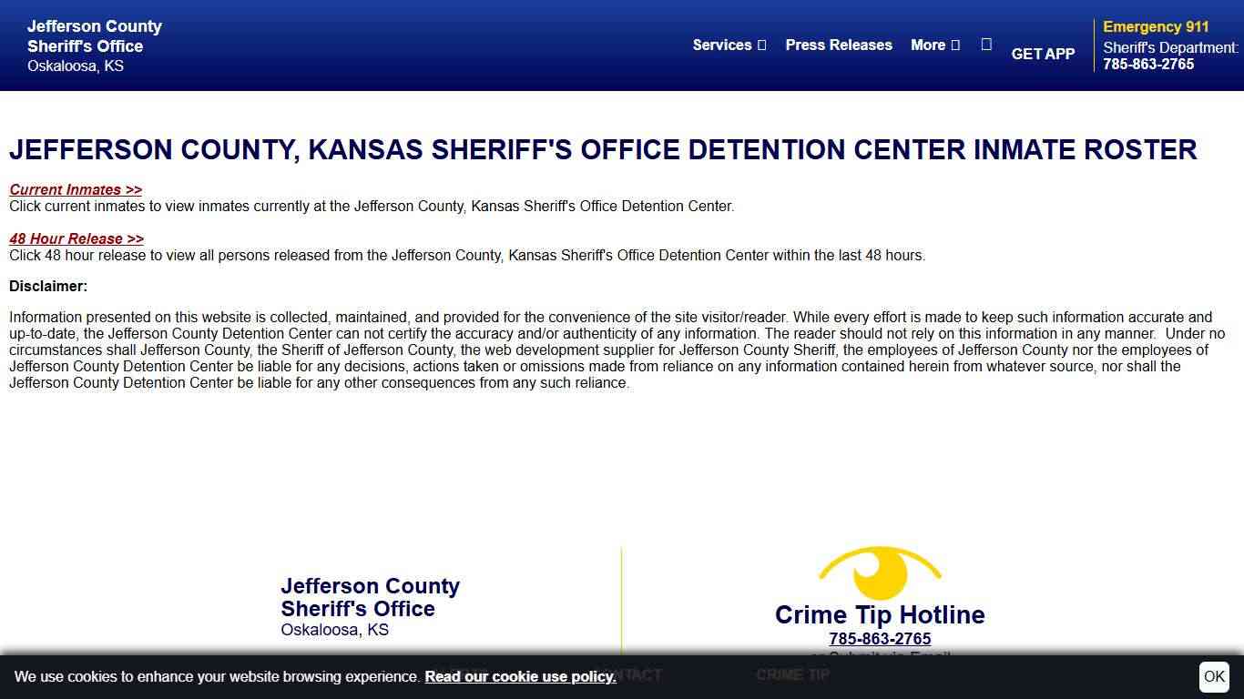 Inmate Roster Disclaimer Jefferson County Sheriff's Office